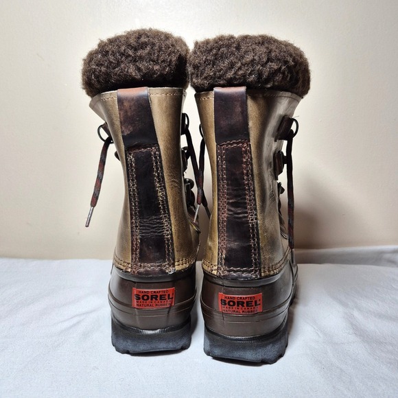 Vintage 90s Sorel Alpine brown leather fleece lined snow boots women's 9 - Picture 3 of 9